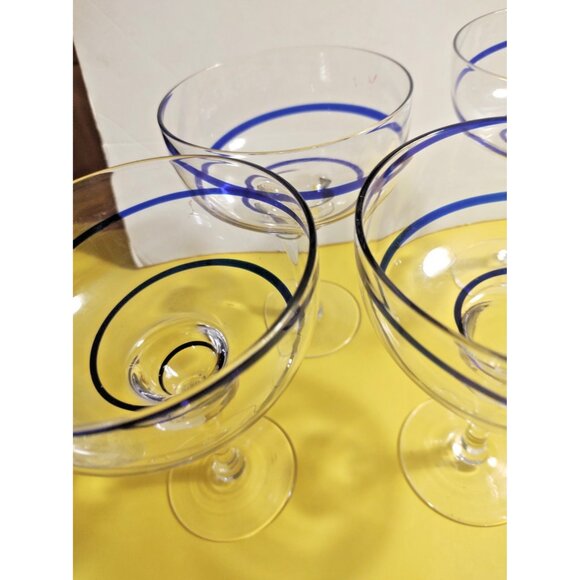 Large Pier 1 Blue Swirline Margarita Glasses Set of 4 Cobalt Blue Swirls - Picture 9 of 10